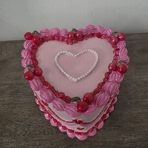 Valentines Hearts Cherry Pearls Pink Cake